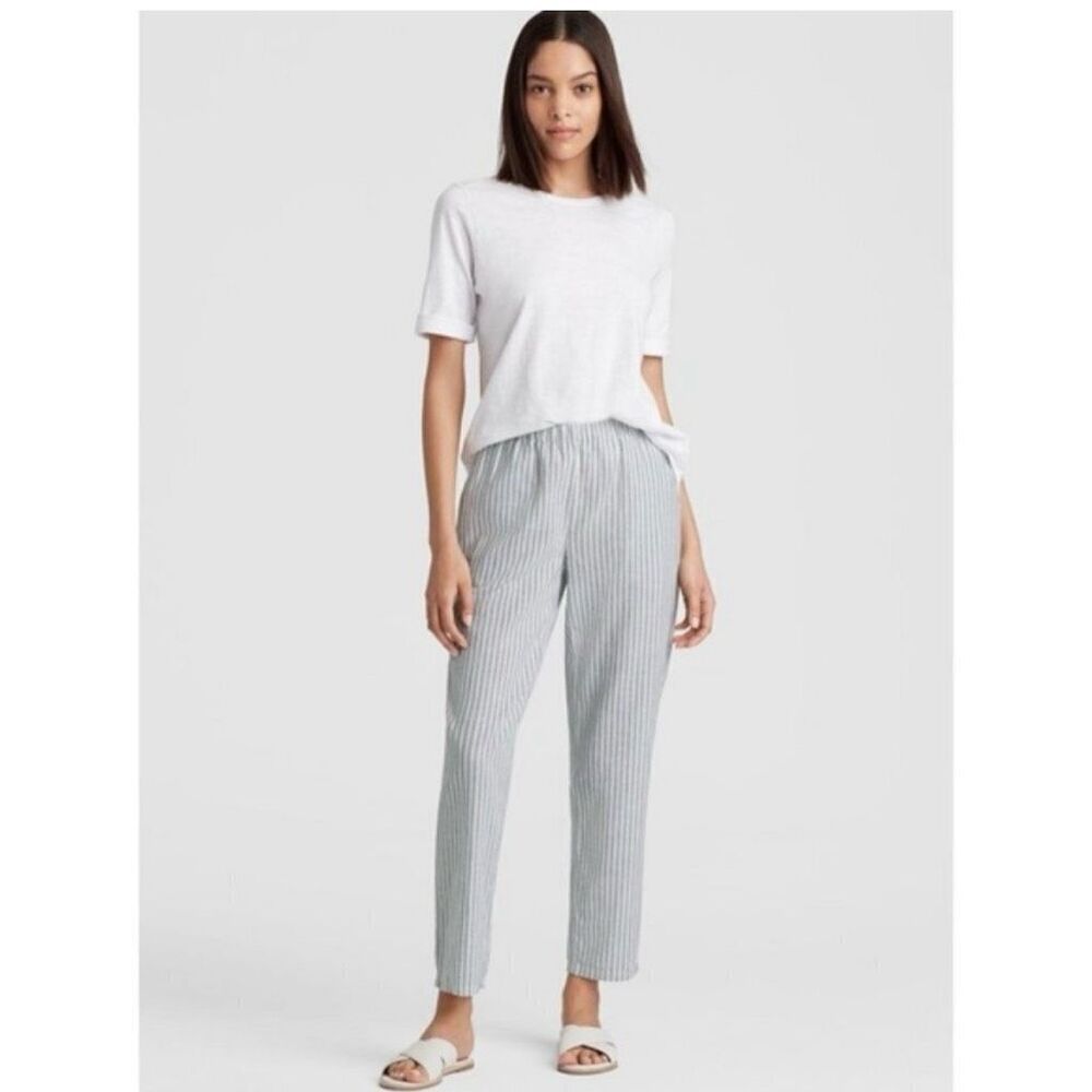 Eileen Fisher hemp cotton pull on striped ankle pants‎ Size M